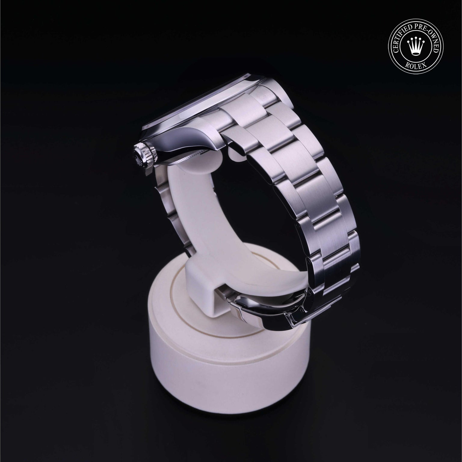 Rolex Certified Pre-owned Air-King M116900-0001 front on black background