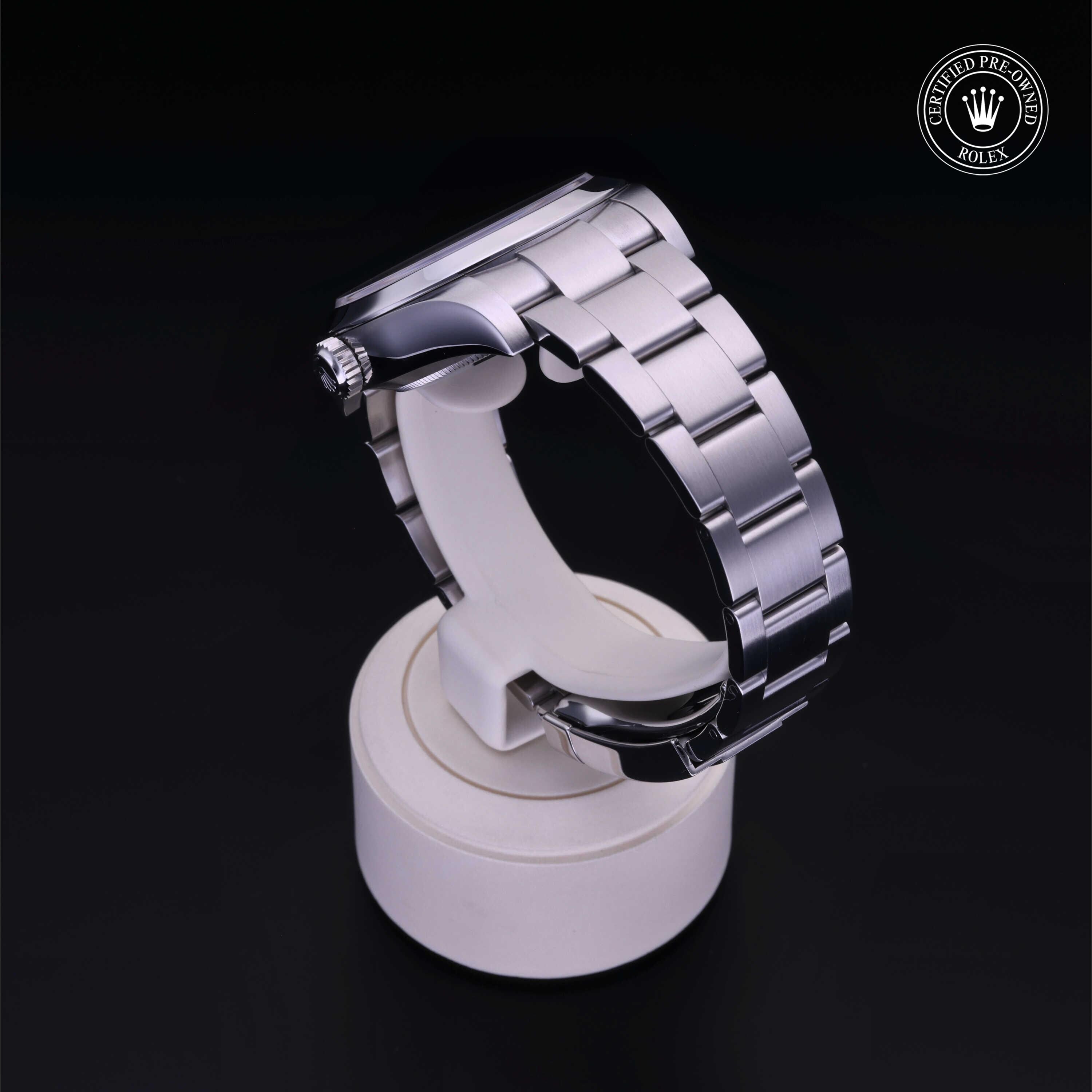 Rolex Certified Pre-owned Air-King M116900-0001 front on black background