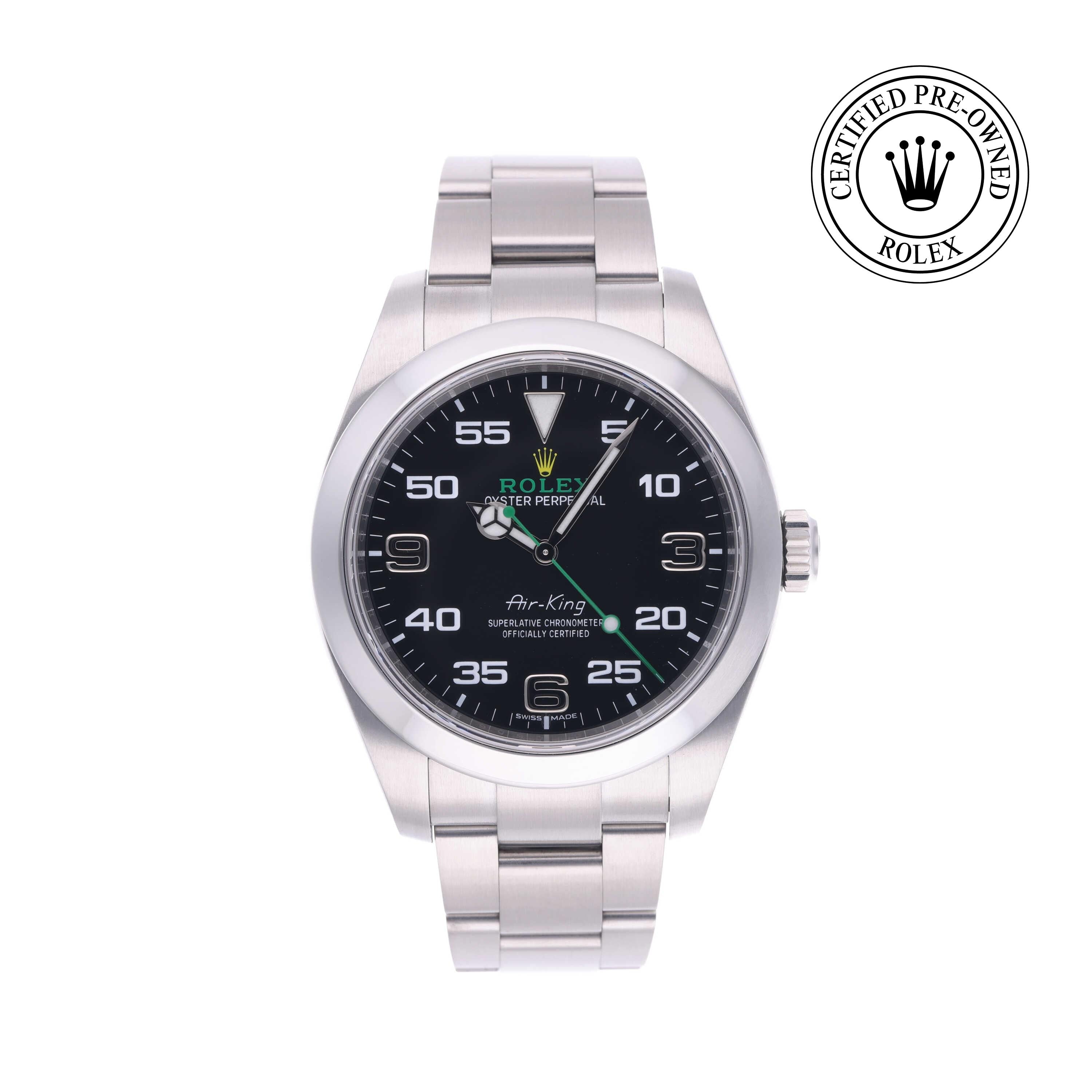 Rolex Certified Pre-owned Air-King M116900-0001 front on white background