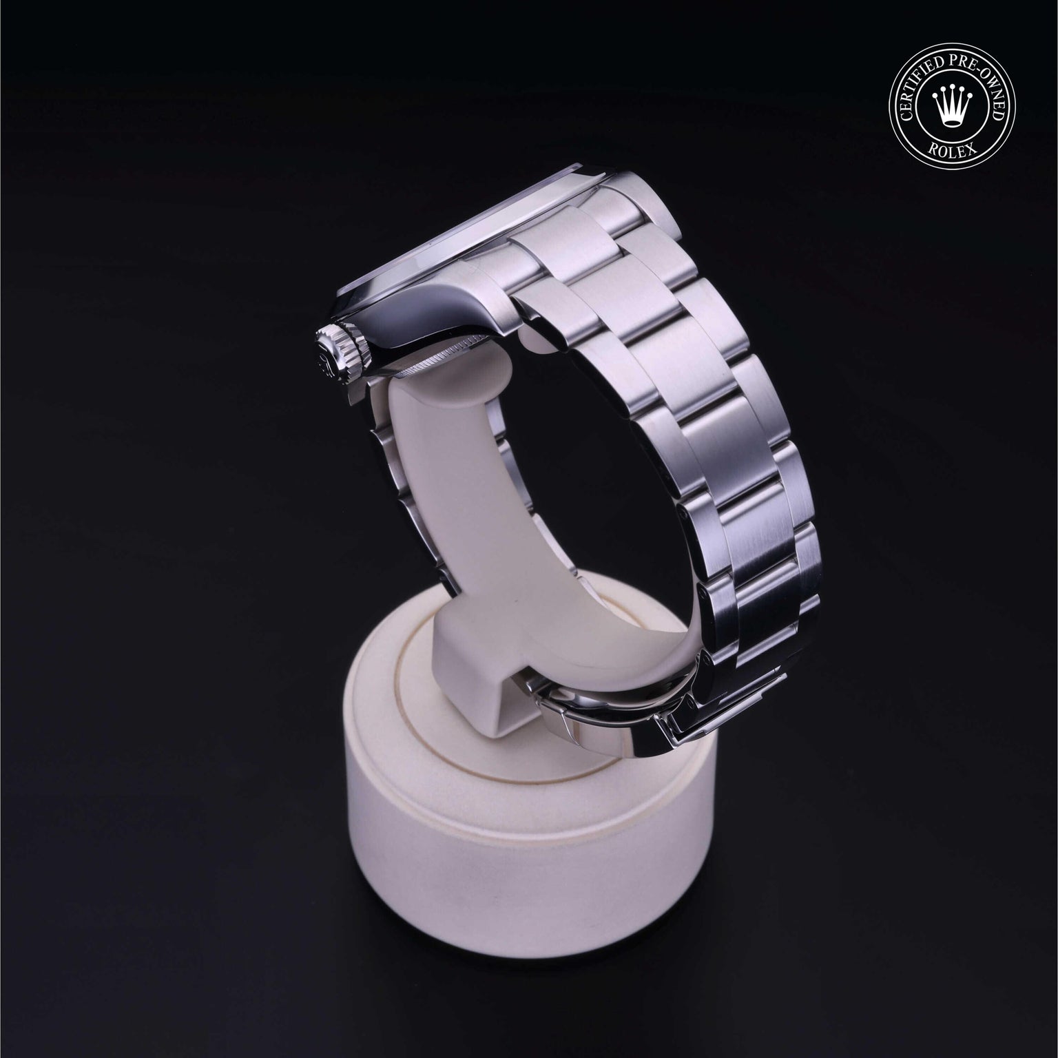 Rolex Certified Pre-owned Air-King M116900-0001 front on black background