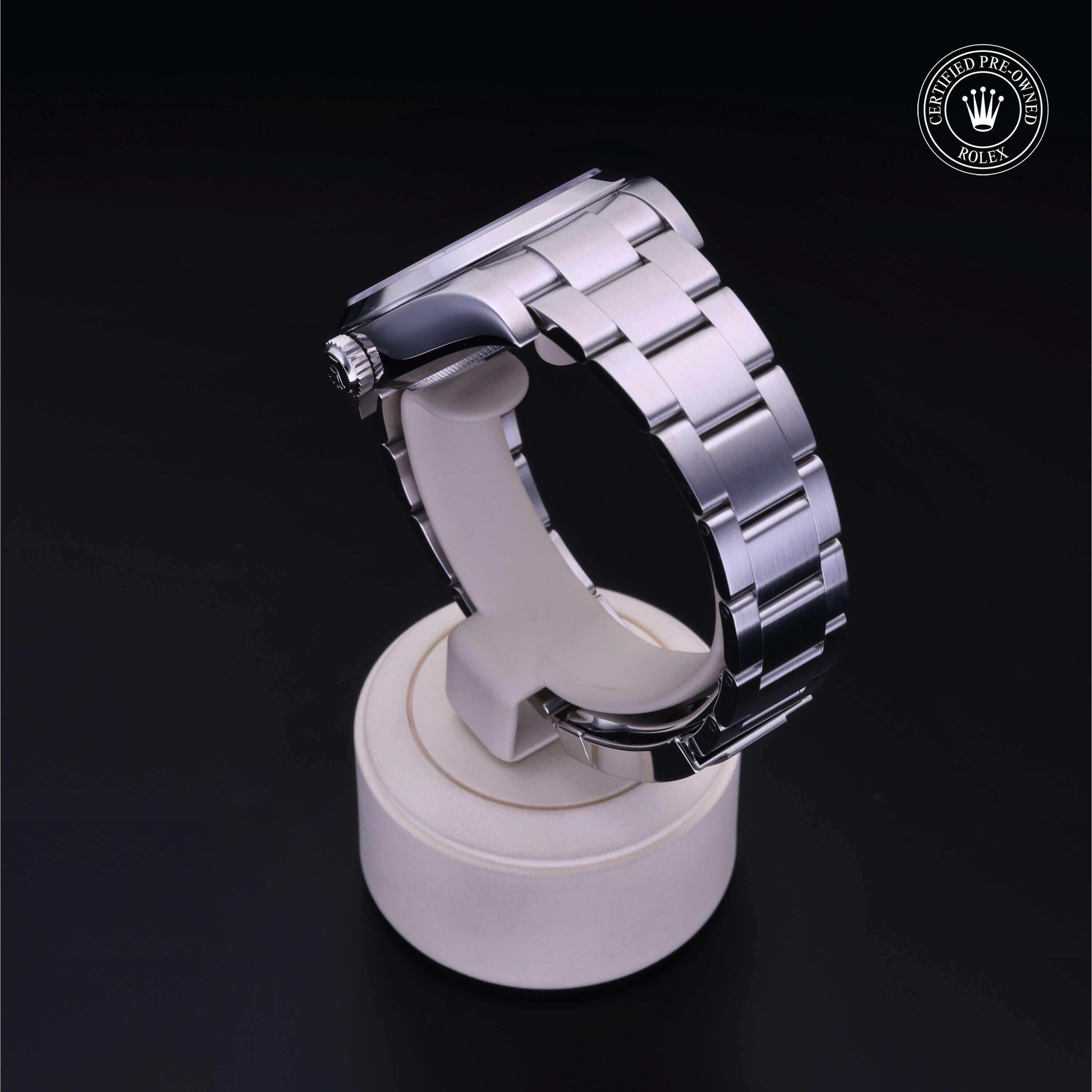 Rolex Certified Pre-owned Air-King M116900-0001 front on black background