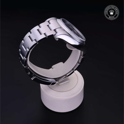 Rolex Certified Pre-owned Air-King M116900-0001 front on black background