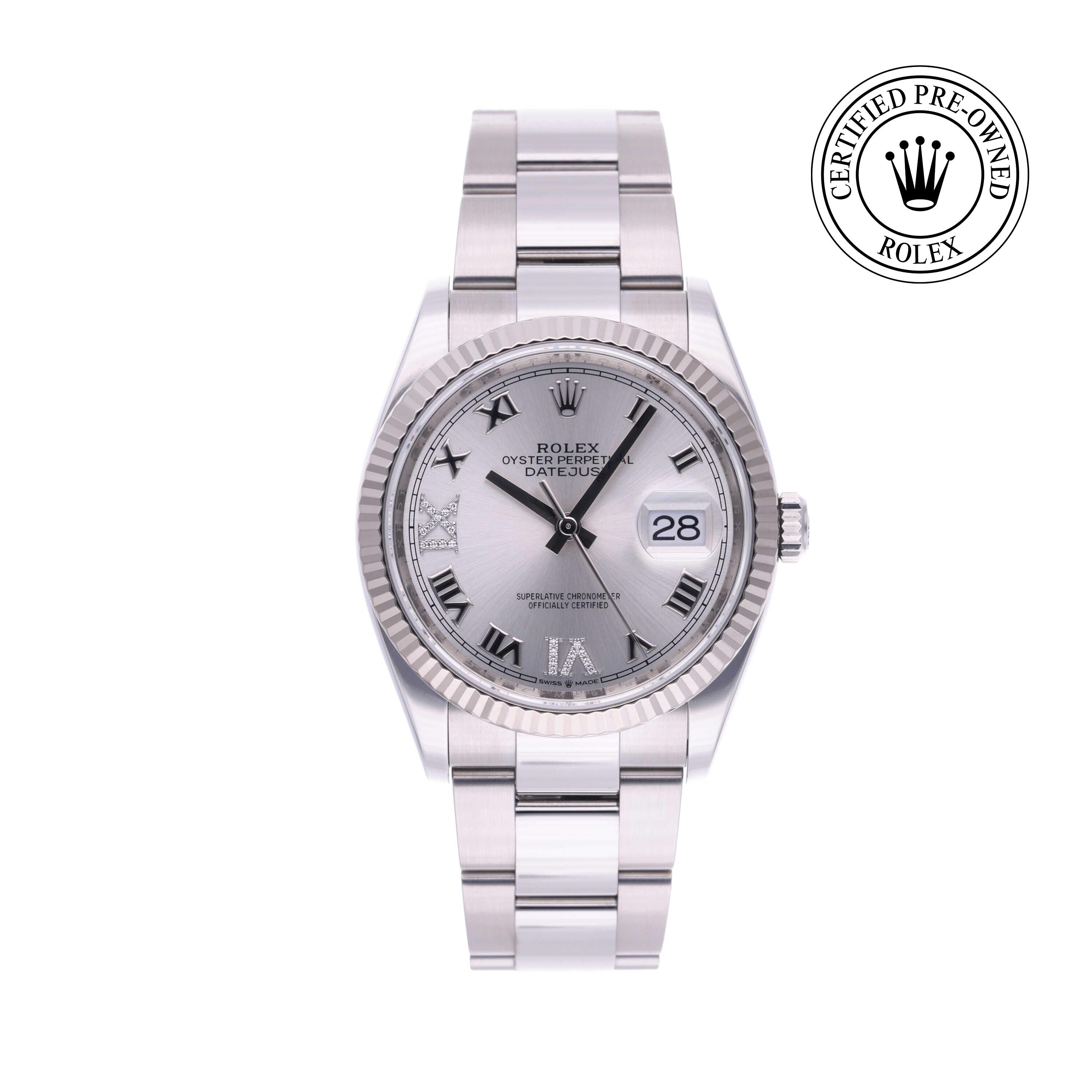 Rolex Certified Pre-owned Datejust M126234-0030 front on white background