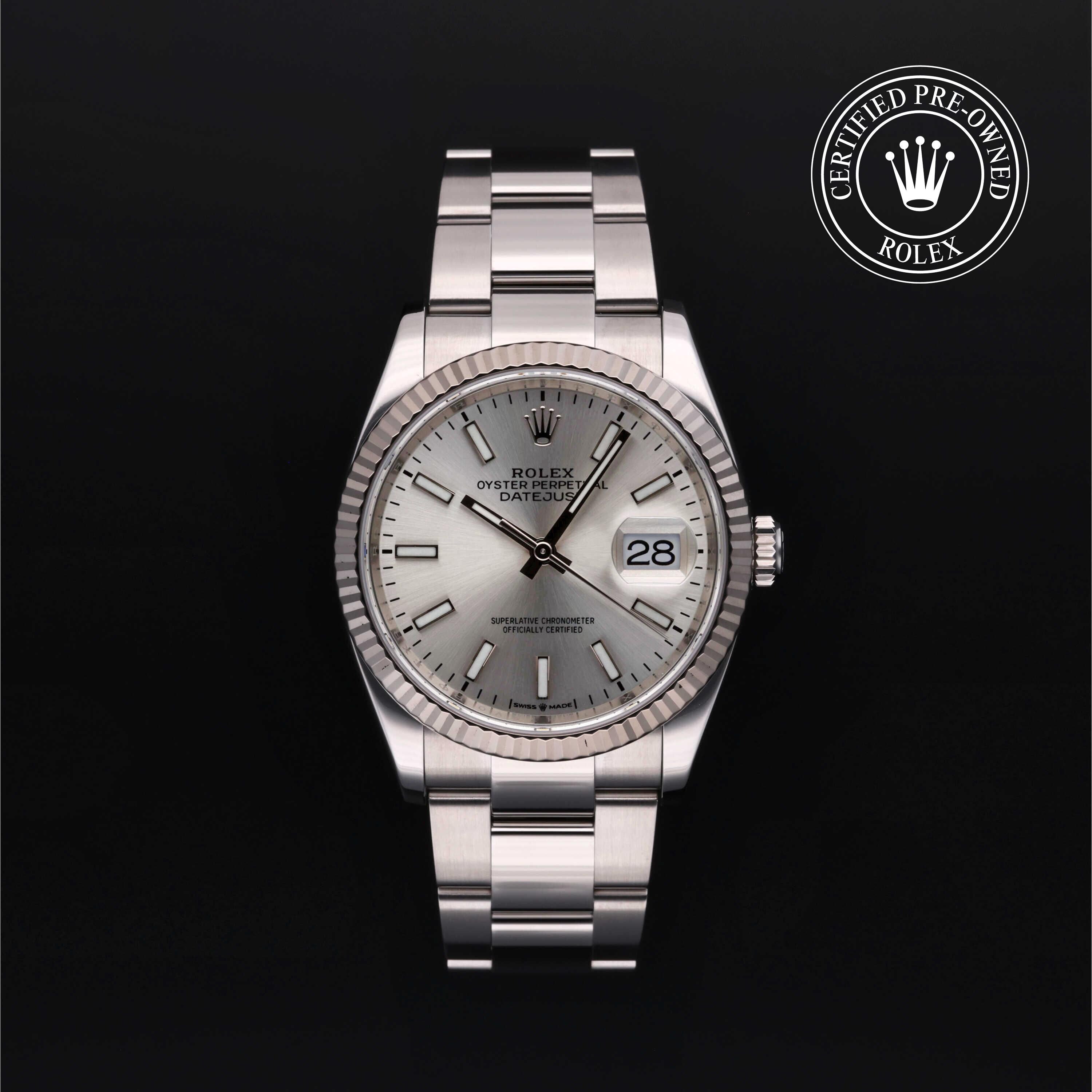 Rolex Certified Pre-owned Datejust M126234-0014 front on black background