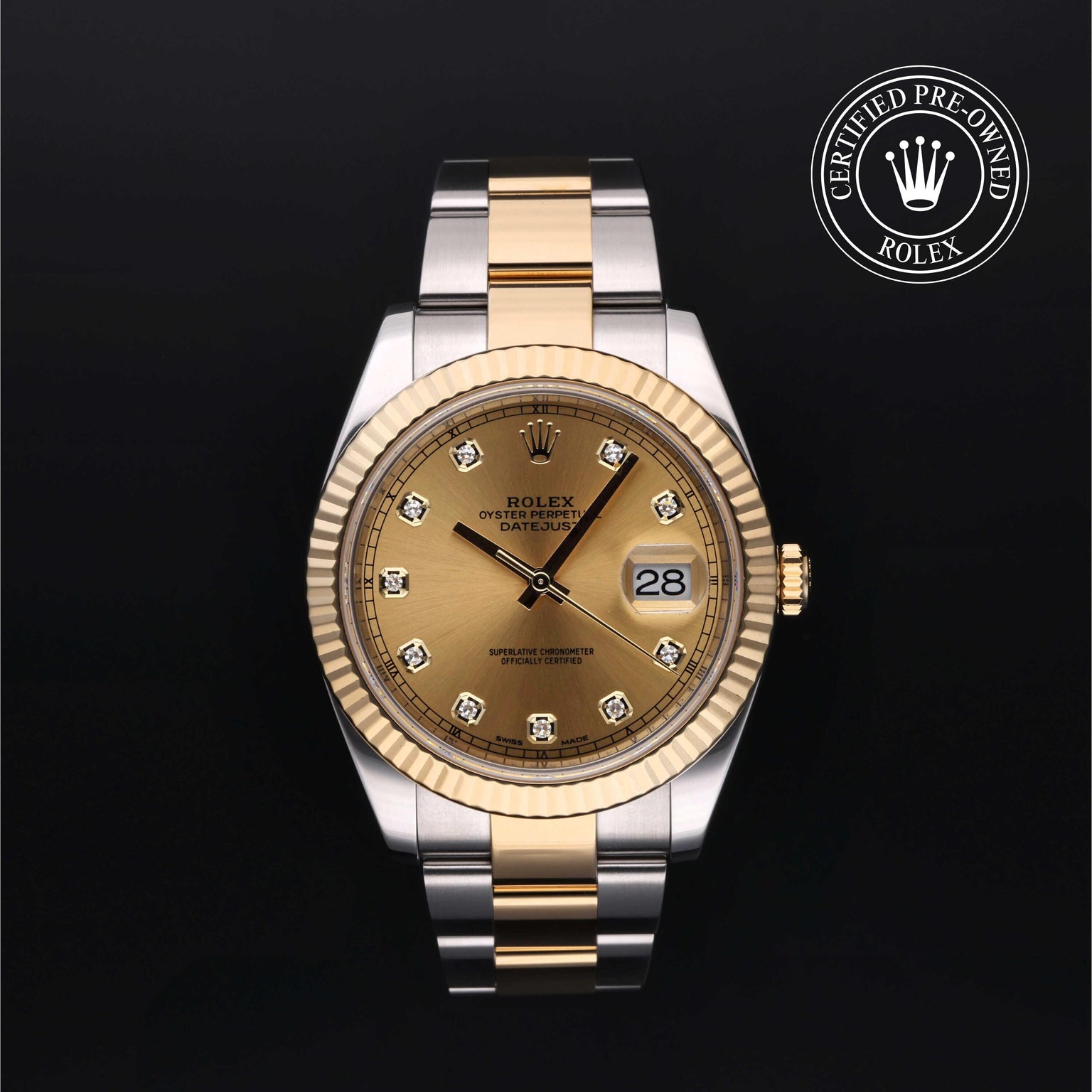Rolex Certified Pre-owned Datejust M126333-0011 front on black background