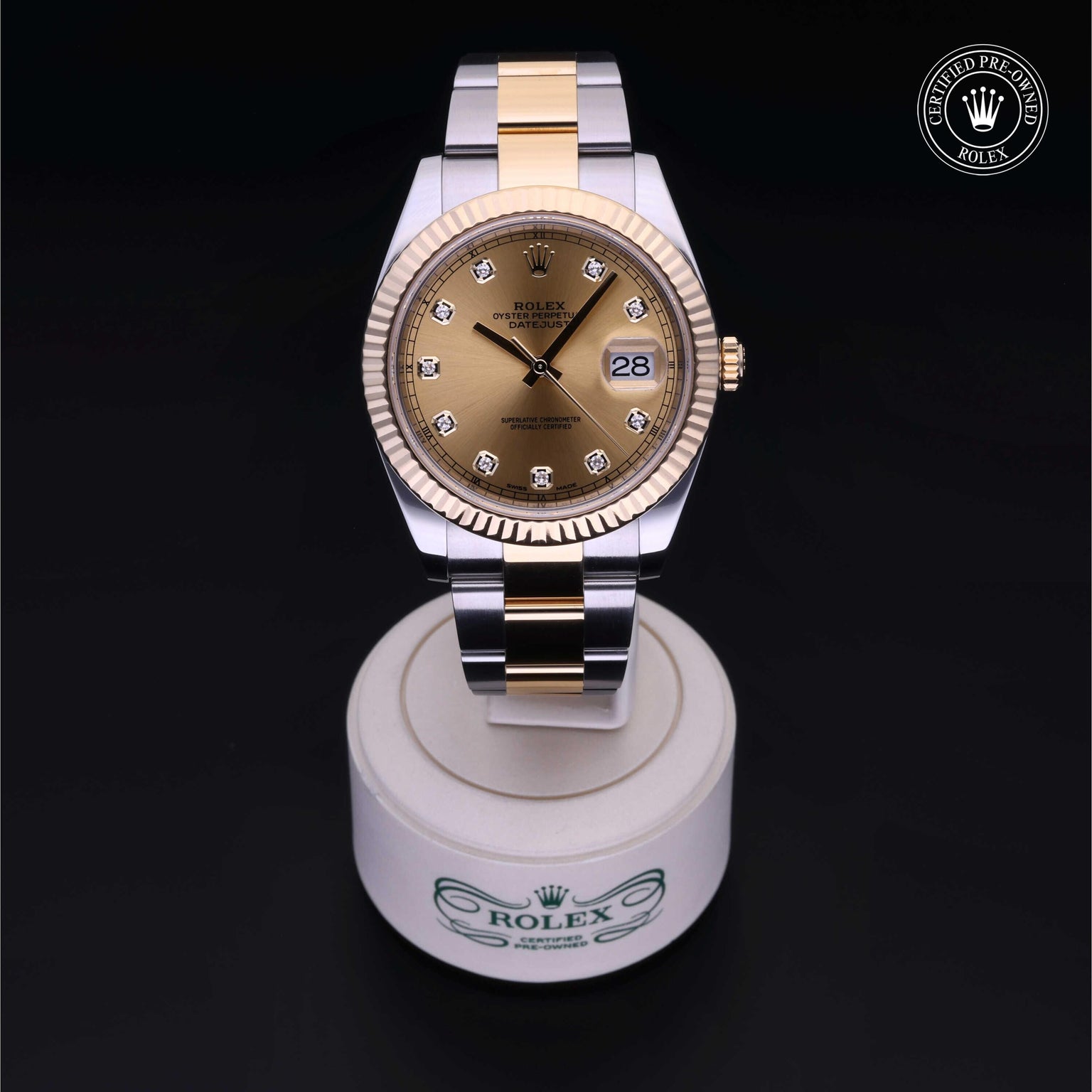 Rolex Certified Pre-owned Datejust M126333-0011 front on black background