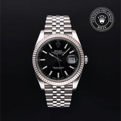 Rolex Certified Pre-owned Datejust M126334-0018 front on black background