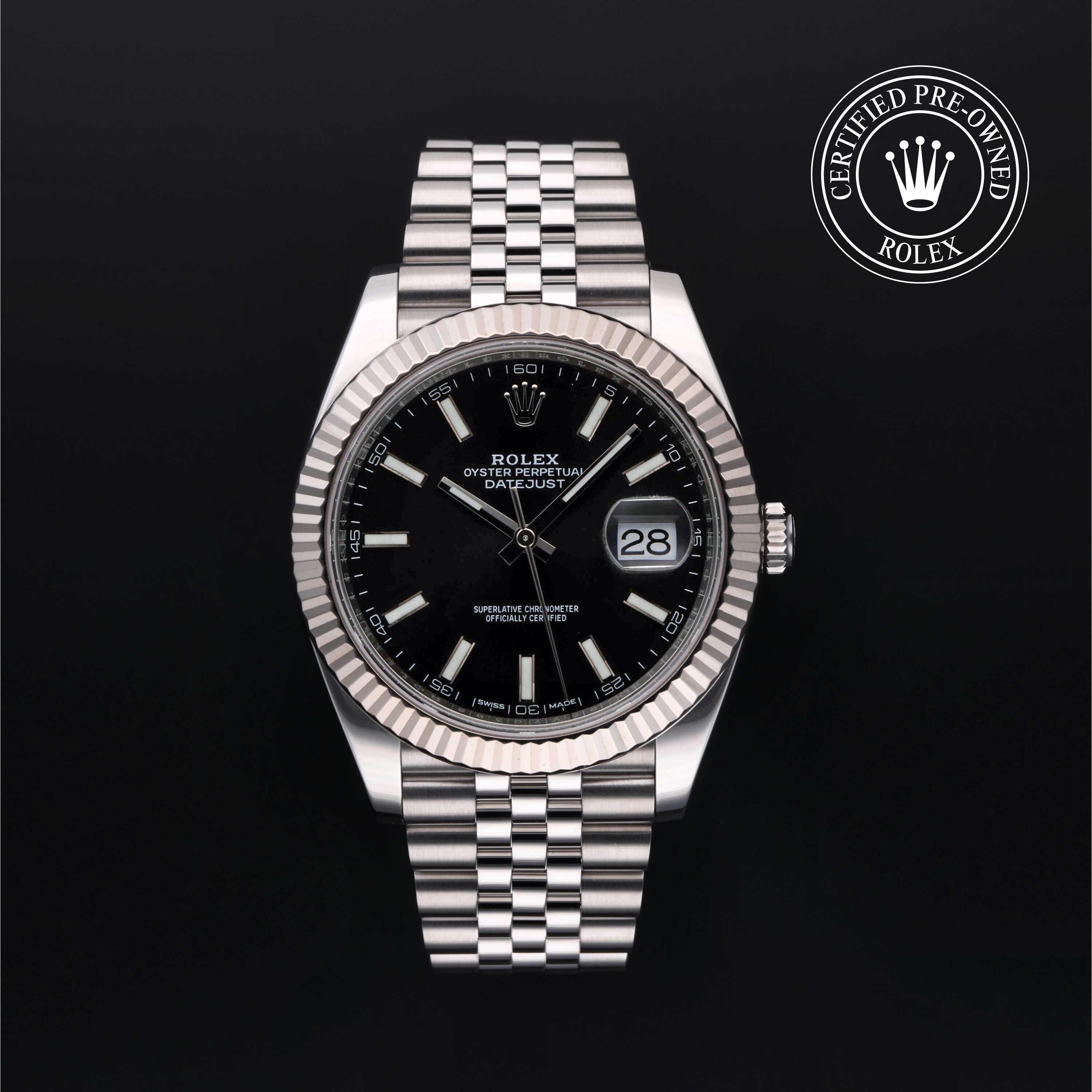 Rolex Certified Pre-owned Datejust M126334-0018 front on black background