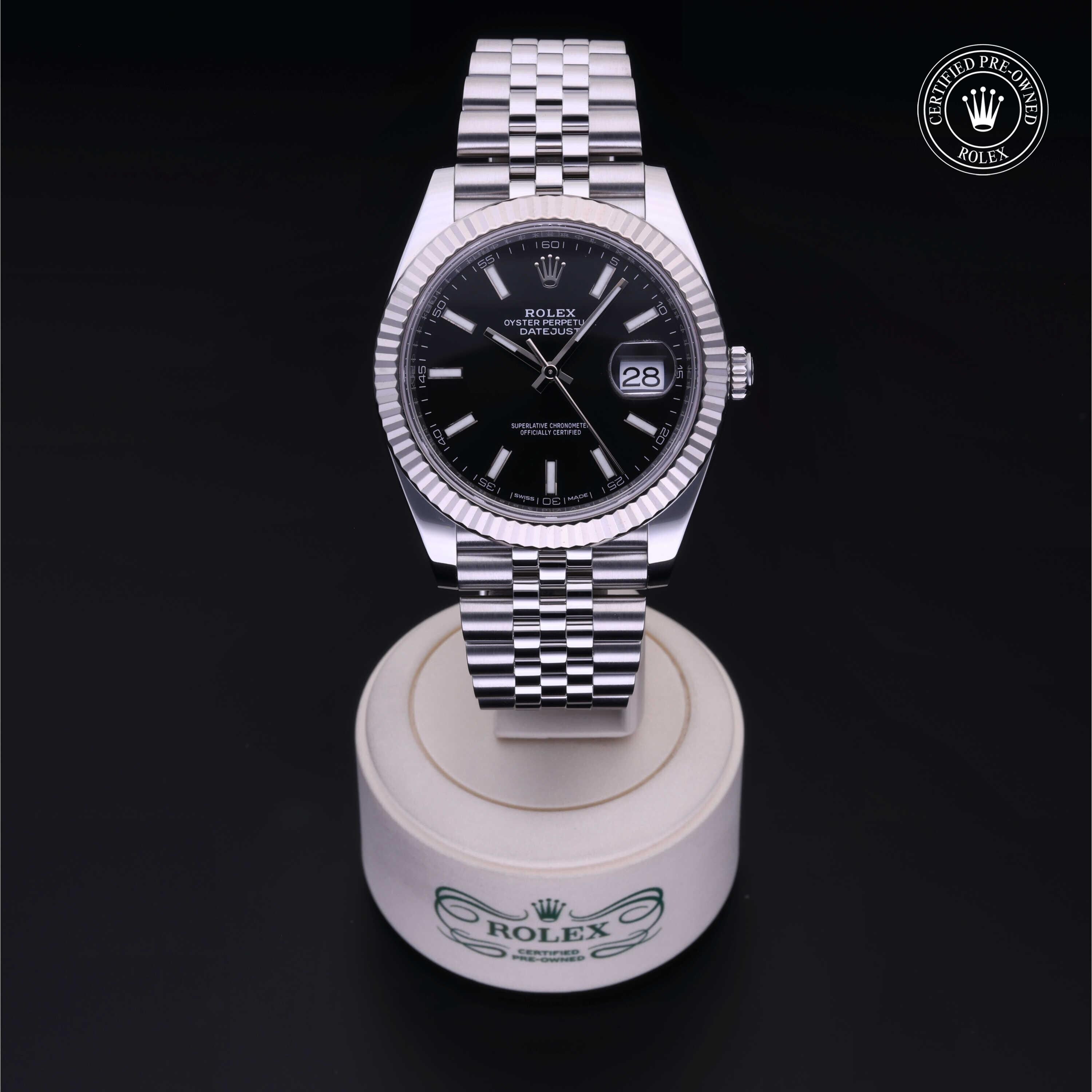 Rolex Certified Pre-owned Datejust M126334-0018 front on black background