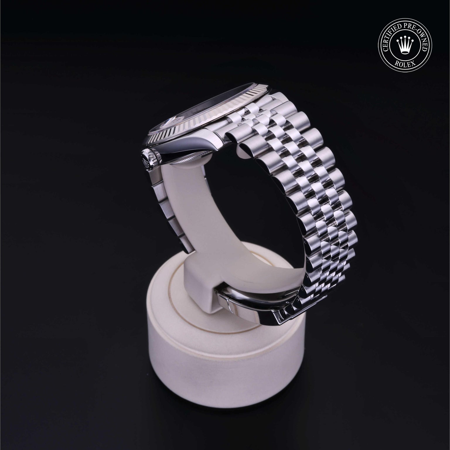 Rolex Certified Pre-owned Datejust M126334-0018 front on black background