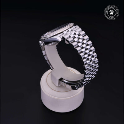 Rolex Certified Pre-owned Datejust M126334-0018 front on black background