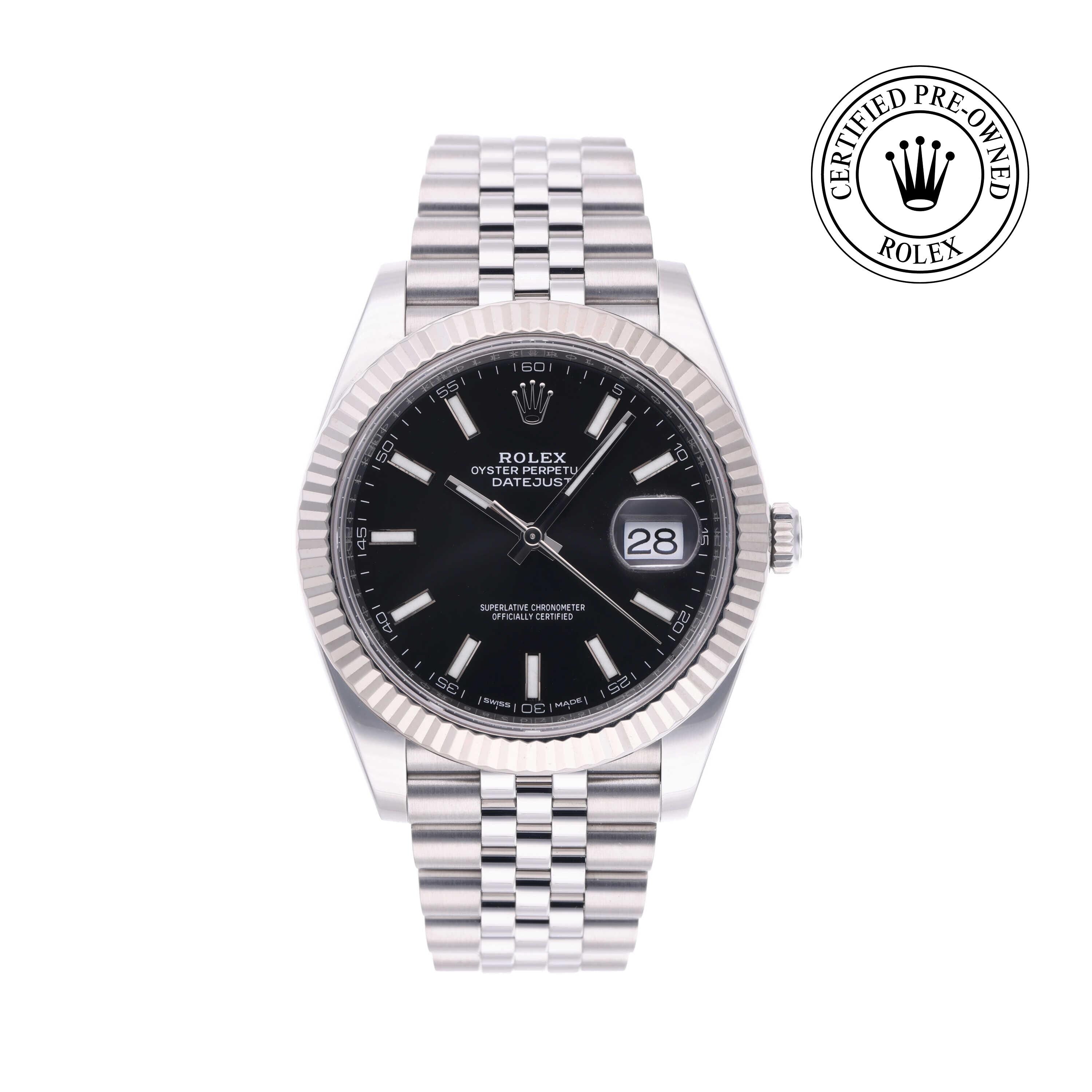 Rolex Certified Pre-owned Datejust M126334-0018 front on white background