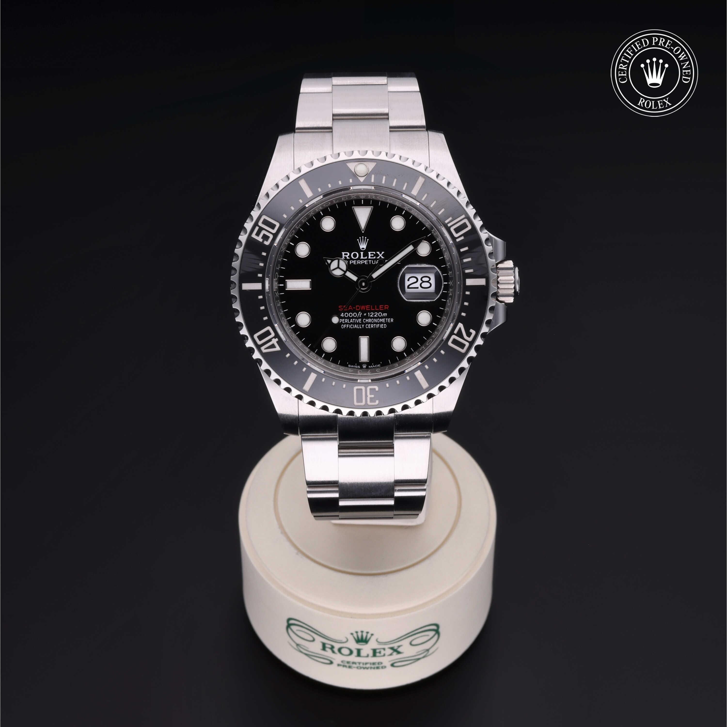 Rolex Certified Pre-owned Sea-Dweller M126600-0001 front on black background