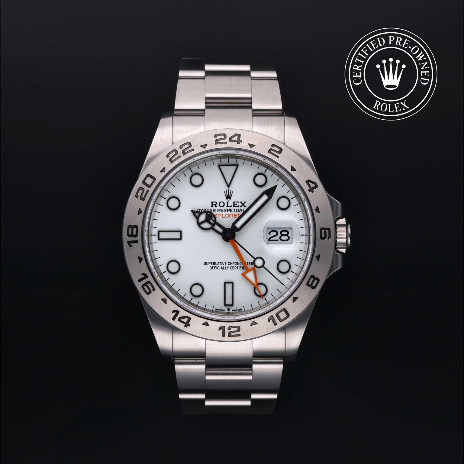 Rolex Certified Pre-owned Explorer M226570-0001 front on black background
