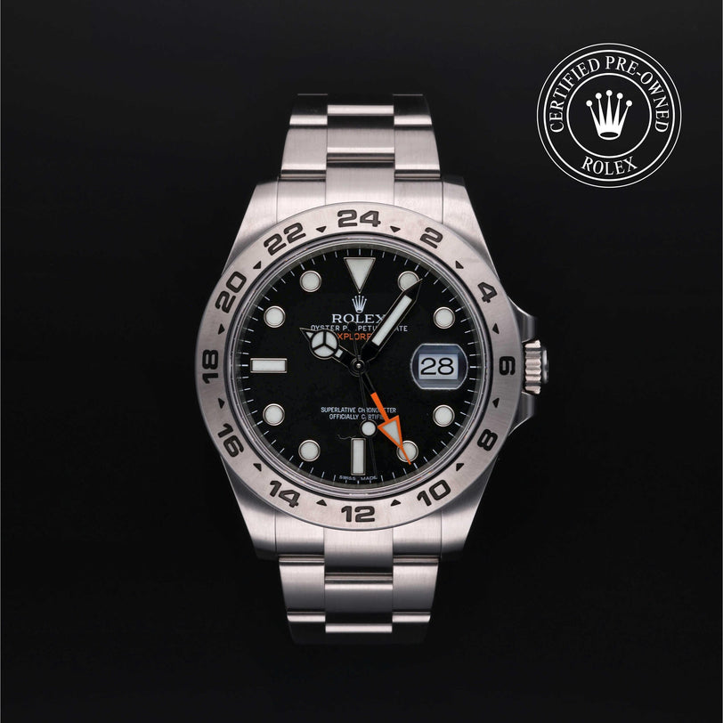 Rolex Certified Pre-owned Explorer M216570-0002 front on black background