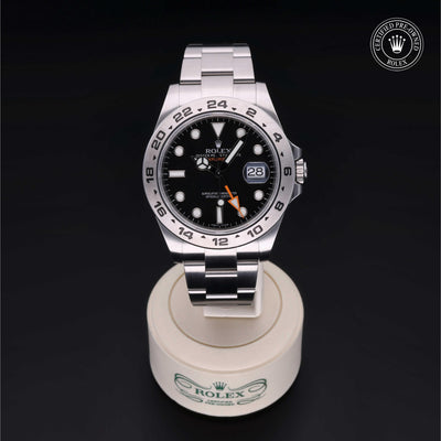 Rolex Certified Pre-owned Explorer M216570-0002 front on black background