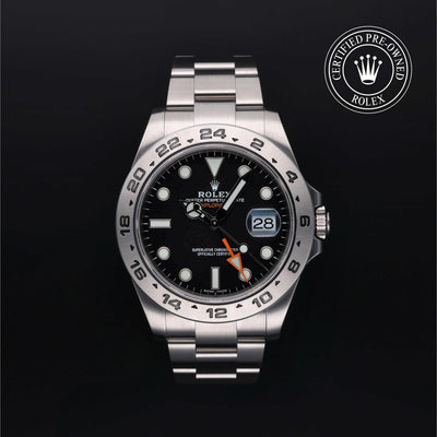Rolex Certified Pre-owned Explorer M216570-0002 front on black background