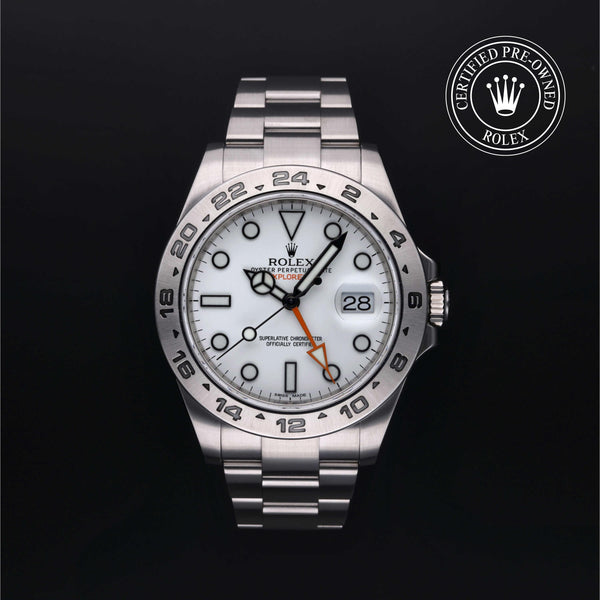 Rolex Certified Pre-owned Explorer M216570-0001 front on black background