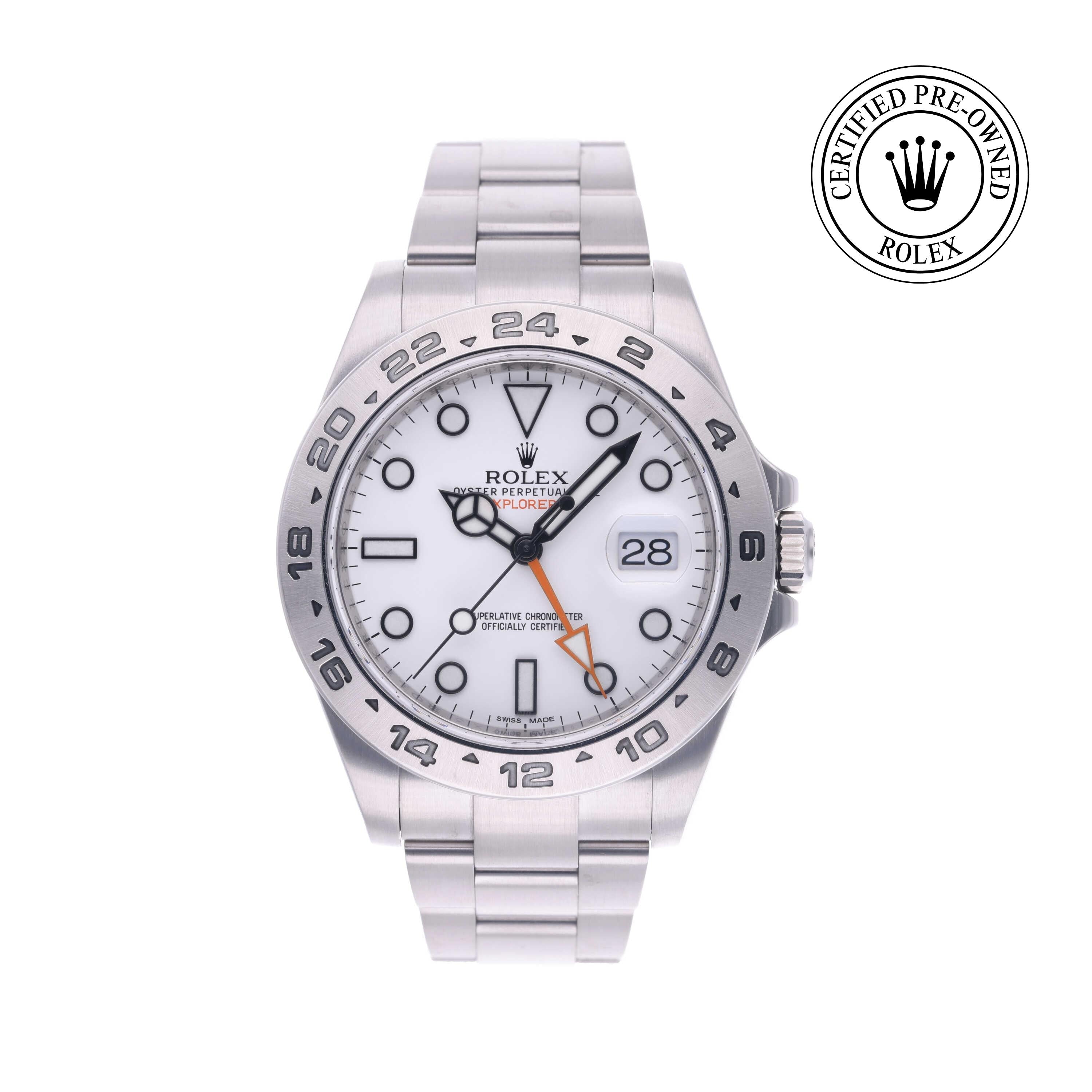 Rolex Certified Pre-owned Explorer M216570-0001 front on white background