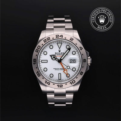 Rolex Certified Pre-owned Explorer M216570-0001 front on black background