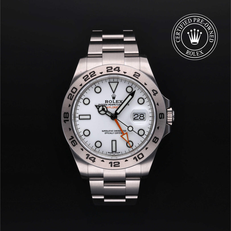 Rolex Certified Pre-owned Explorer M216570-0001 front on black background