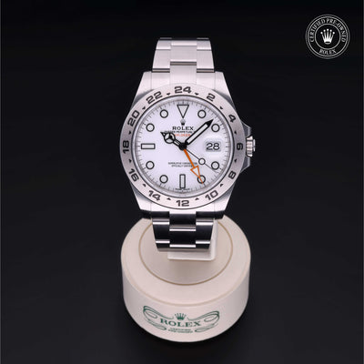 Rolex Certified Pre-owned Explorer M216570-0001 front on black background