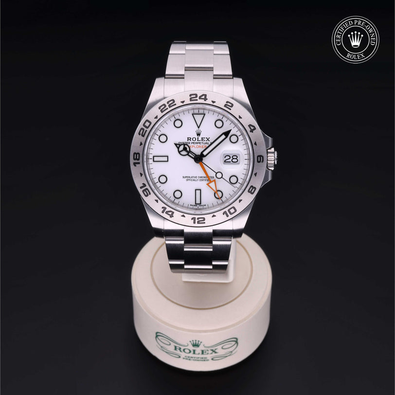 Rolex Certified Pre-owned Explorer M216570-0001 front on black background