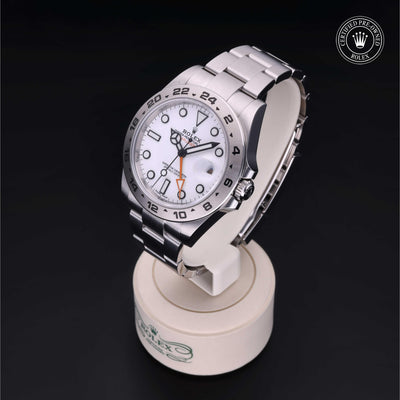 Rolex Certified Pre-owned Explorer M216570-0001 front on black background