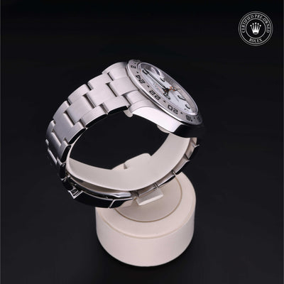 Rolex Certified Pre-owned Explorer M216570-0001 front on black background