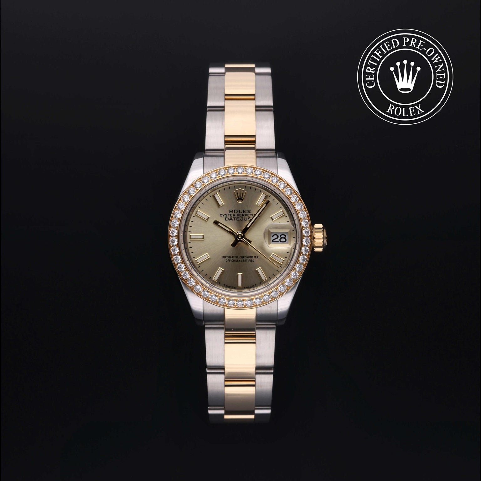 Rolex Certified Pre-owned Lady Datejust M279383RBR-0002 front on black background