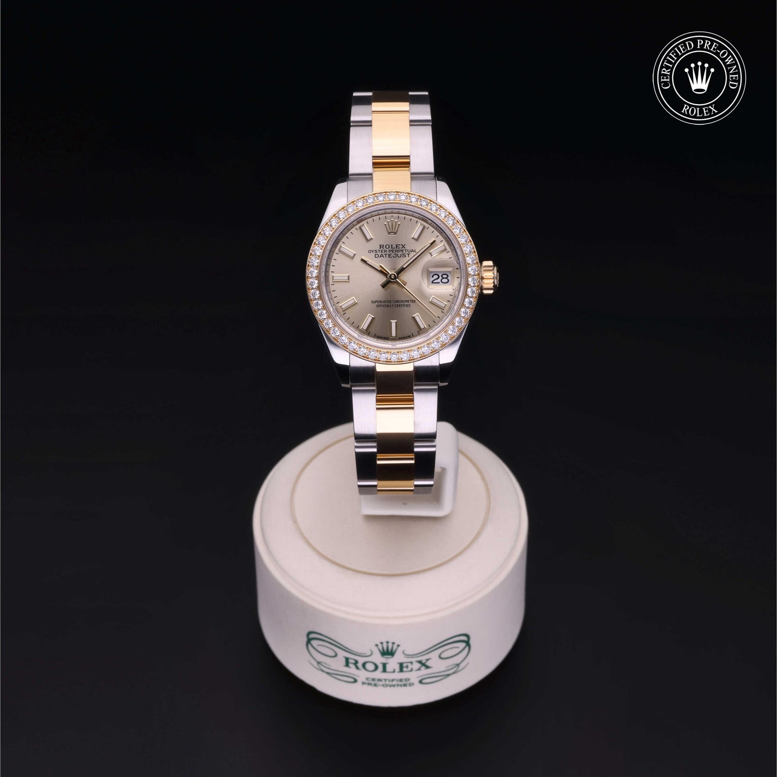 Rolex Certified Pre-owned Lady Datejust M279383RBR-0002 front on black background