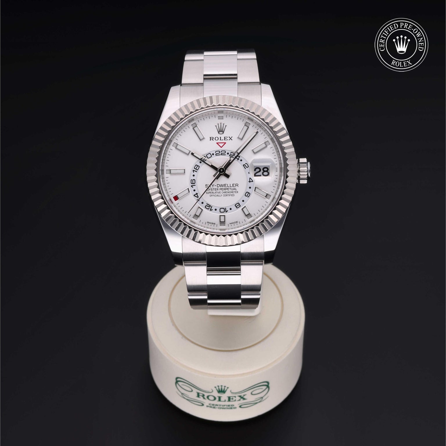 Rolex CPO Sky-Dweller M326934 front on white background