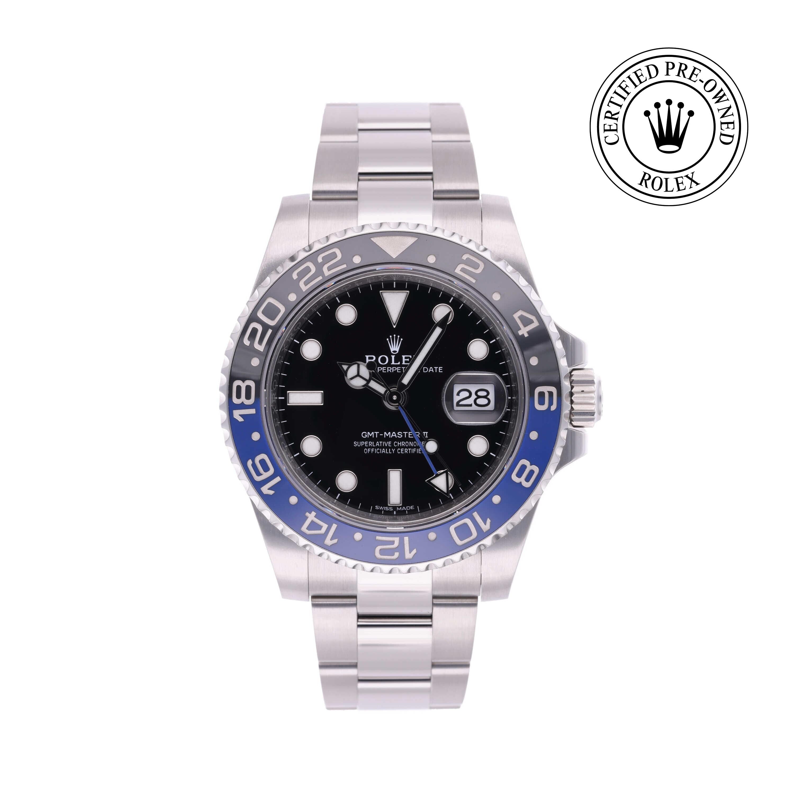 Rolex Certified Pre-owned GMT M116710BLNR-0002 front on white background