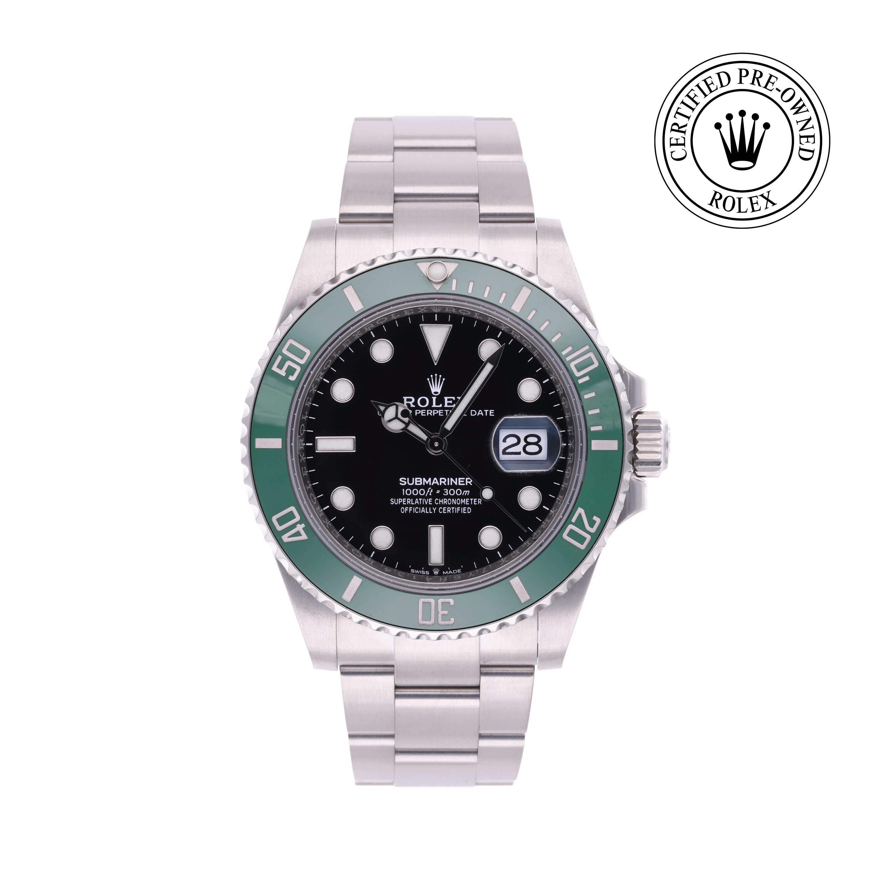 Rolex CPO Submariner M126610LV front on white background