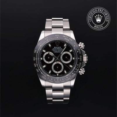Rolex Certified Pre-owned Daytona M116500LN-0002 front on black background