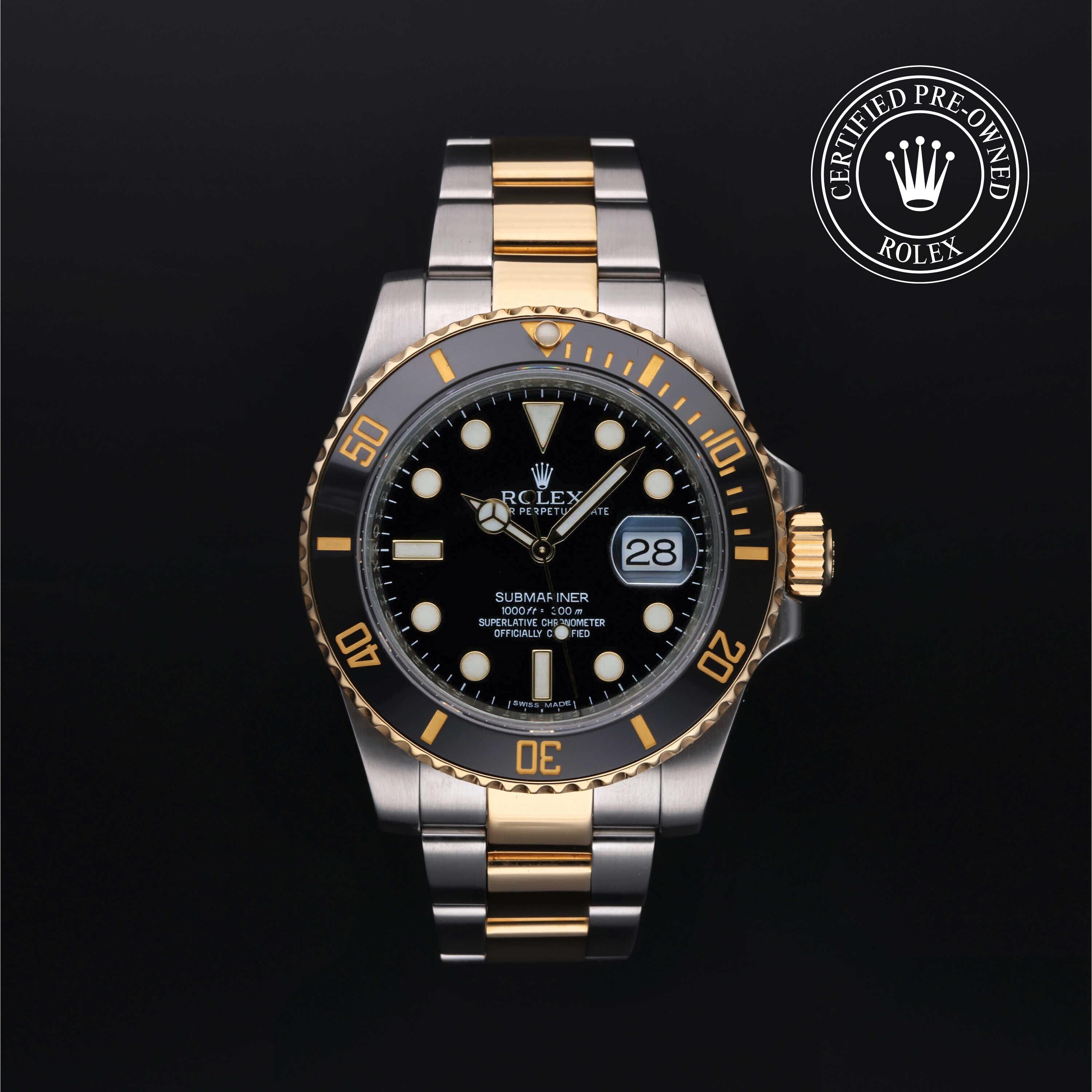 Rolex Certified Pre-owned Submariner M116613LN-0001 front on black background