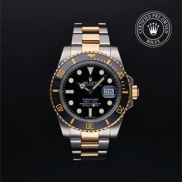 Rolex Certified Pre-owned Submariner M116613LN-0001 front on black background