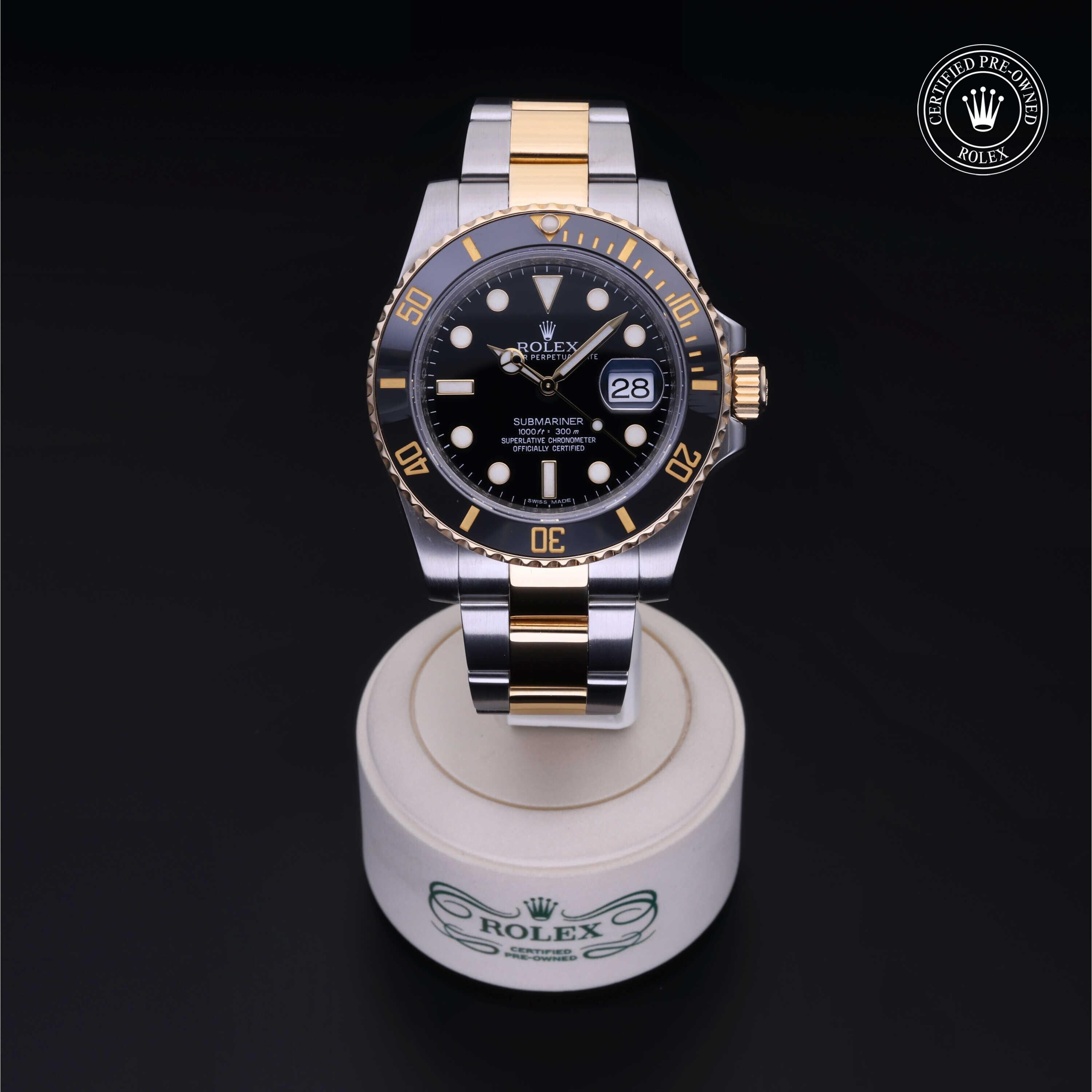 Rolex Certified Pre-owned Submariner M116613LN-0001 front on black background