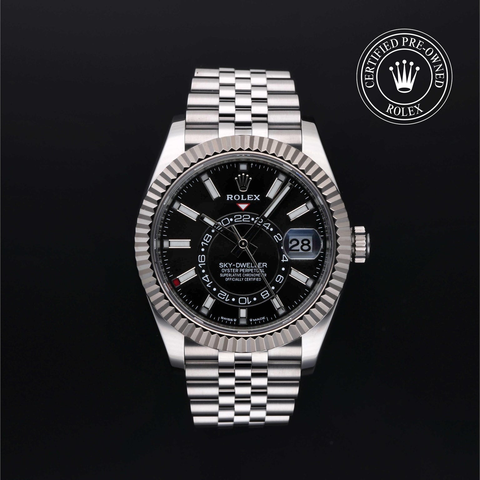 Rolex Certified Pre-owned Sky-Dweller M336934-0008 front on black background