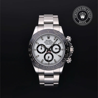 Rolex Certified Pre-owned Daytona M116500LN-0001 front on black background