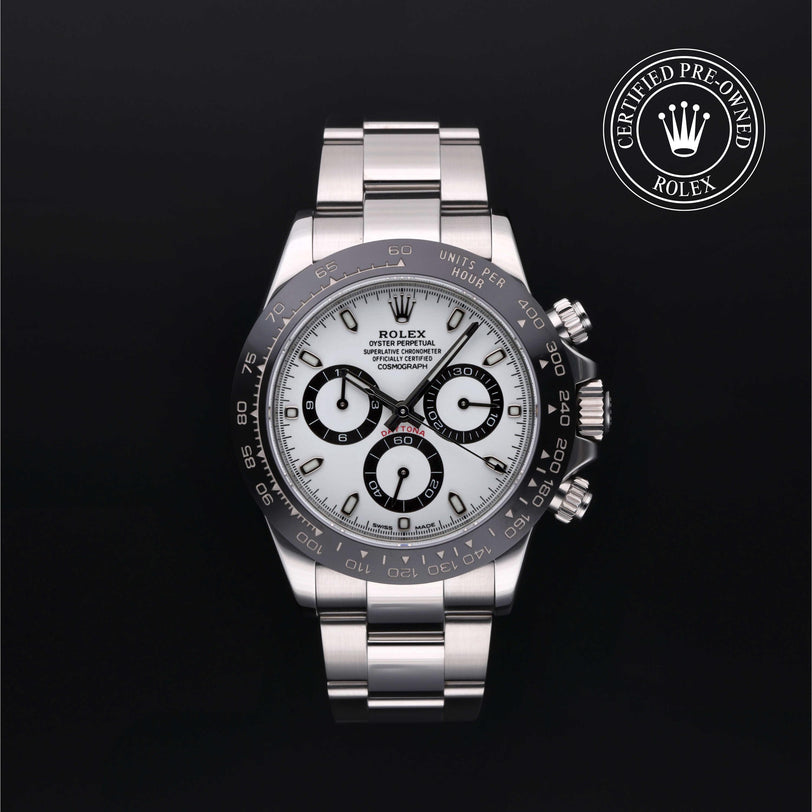 Rolex Certified Pre-owned Daytona M116500LN-0001 front on black background