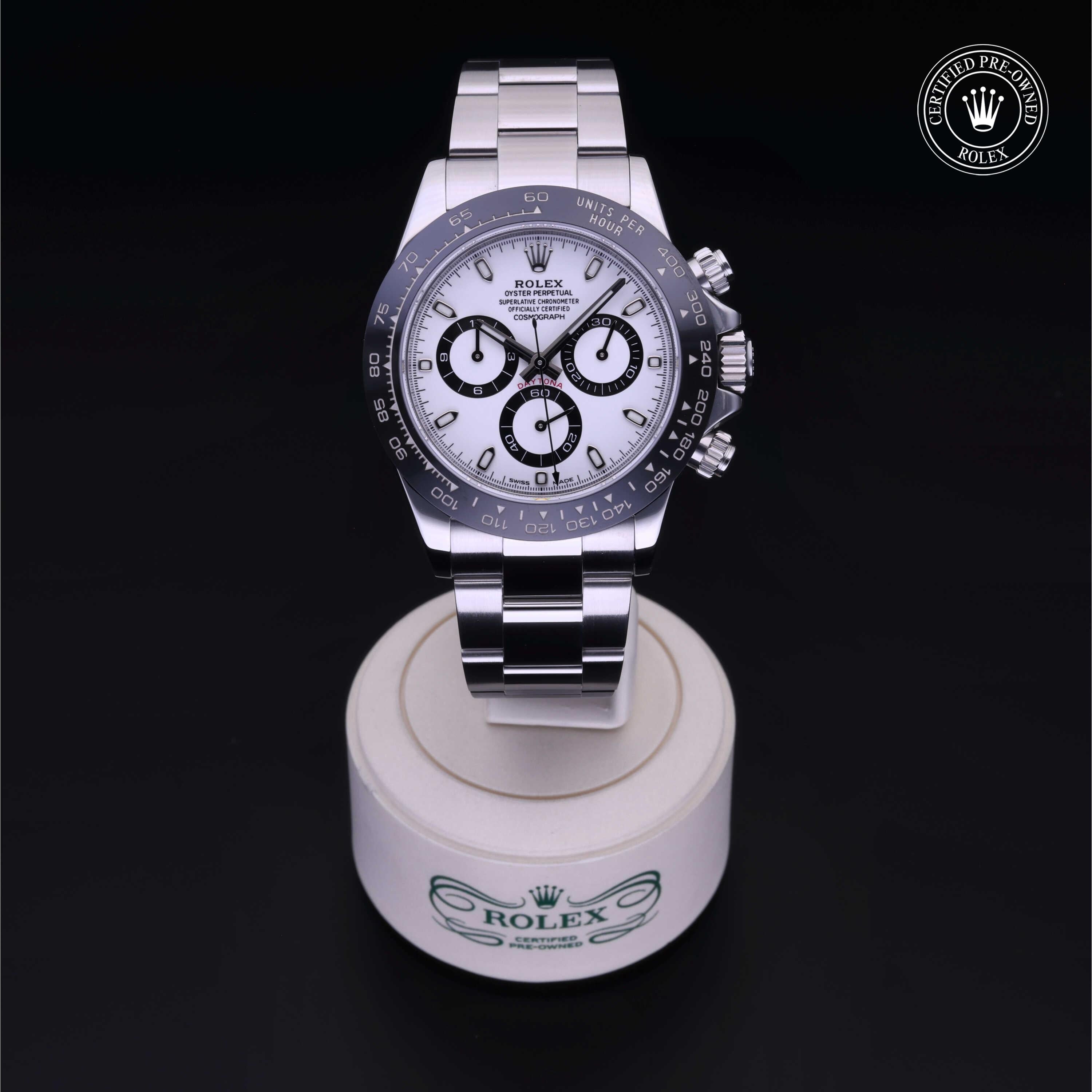 Rolex Certified Pre-owned Daytona M116500LN-0001 front on black background