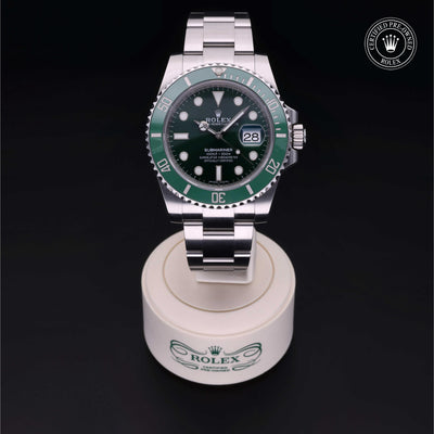 Rolex Certified Pre-owned Submariner M116610LV-0002 front on black background