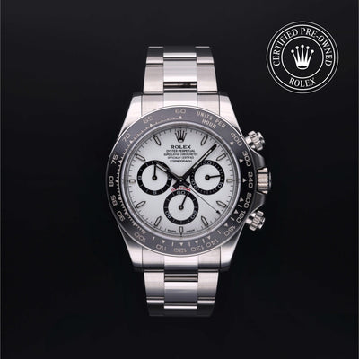 Rolex Certified Pre-owned Daytona M126500LN-0001 front on black background