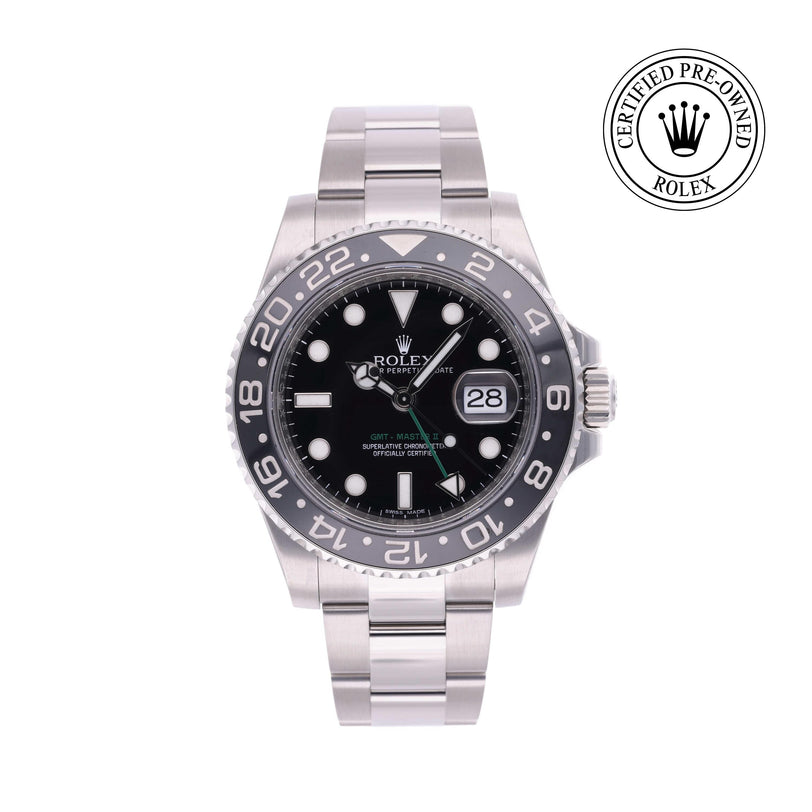 Rolex Certified Pre-owned GMT M116710LN-0001 front on white background