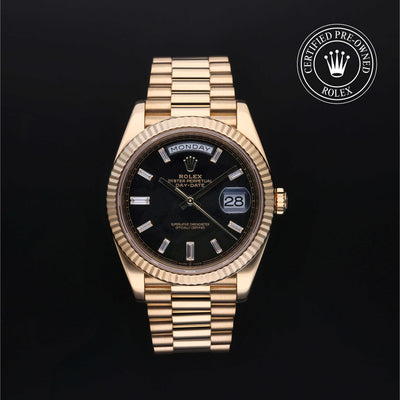 Rolex Certified Pre-owned Day-date M228238-0004 front on black background