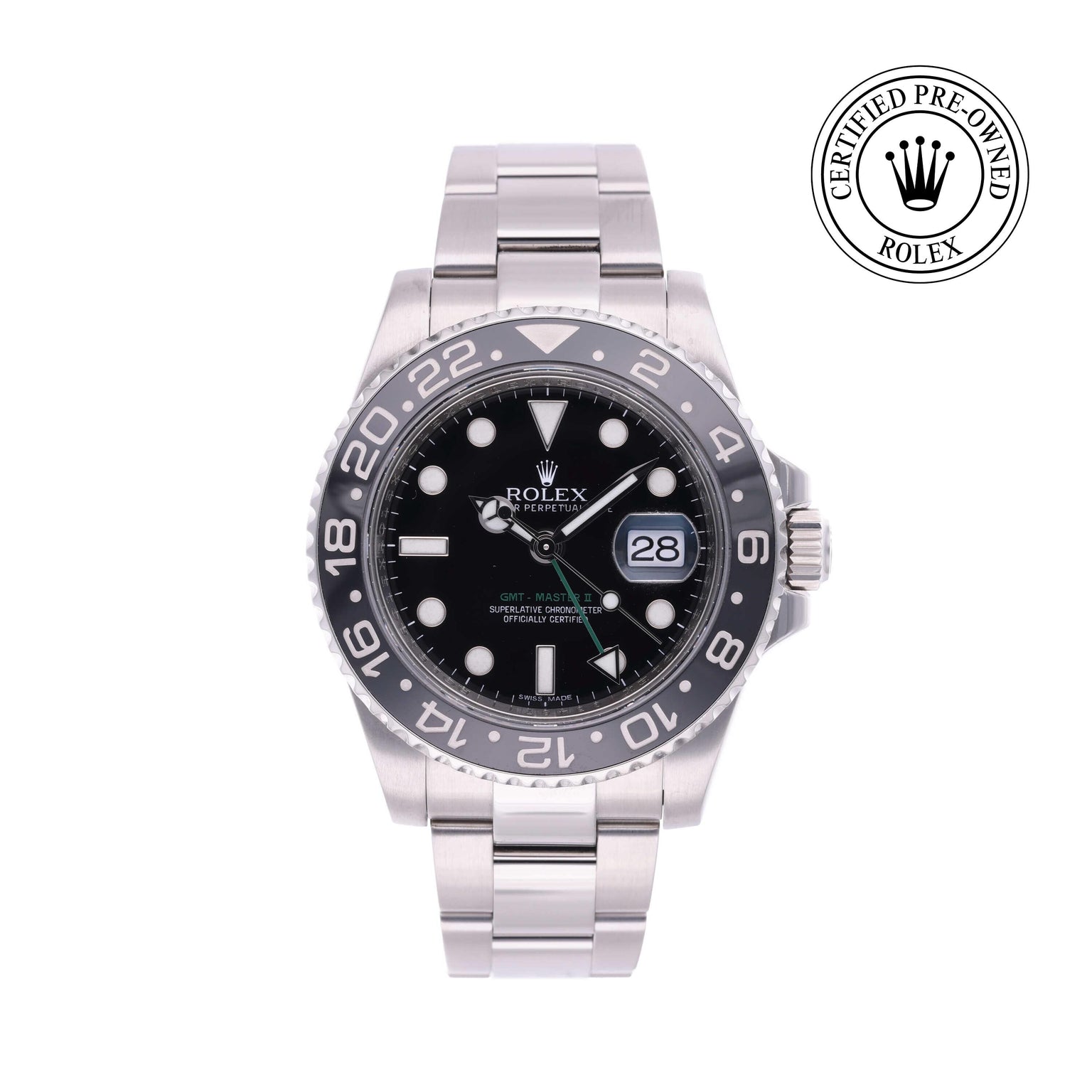Rolex CPO GMT M116710LN front on white background