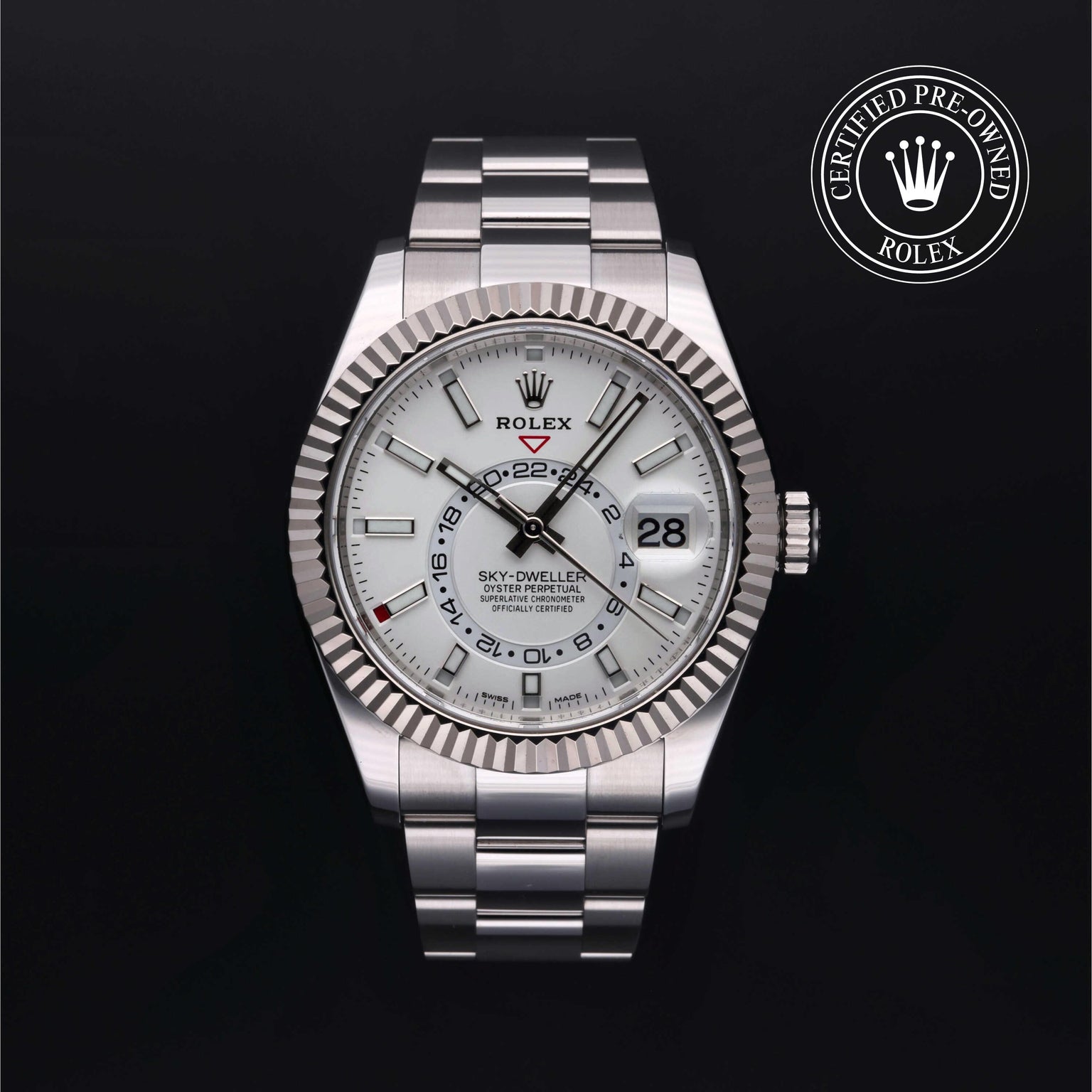 Rolex Certified Pre-owned Sky-Dweller M326934-0001 front on black background