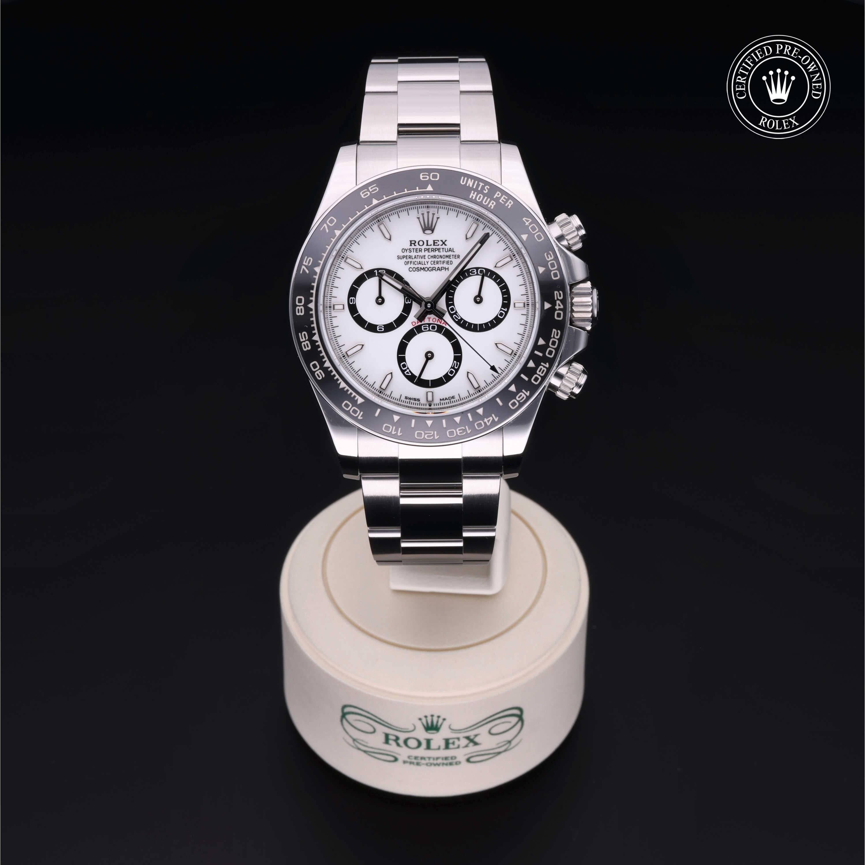 Rolex Certified Pre-owned Daytona M126500LN-0001 front on black background