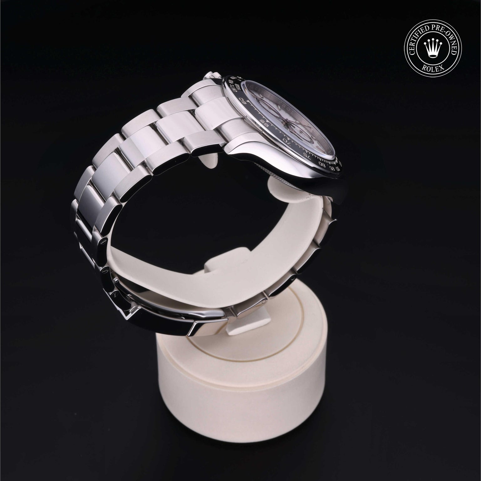 Rolex Certified Pre-owned Daytona M126500LN-0001 front on black background